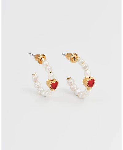 Fable England Gold Love Heart Pearl Hoop Earrings