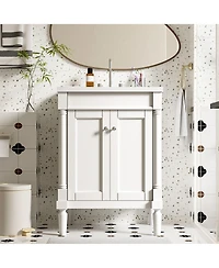 Phying 24 Inch Modern Bathroom Vanity with Top Sink 2 Tier Large Storage Shelf Single Sink , Home Hotel Small Bathroom Decor
