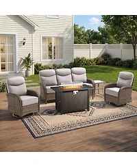 Pocassy Patio Furniture Set with 6-inch Thick Cushion, Outdoor Pit Table, Swivel Chairs, Side Sofa, 5pcs Wicker Conversation