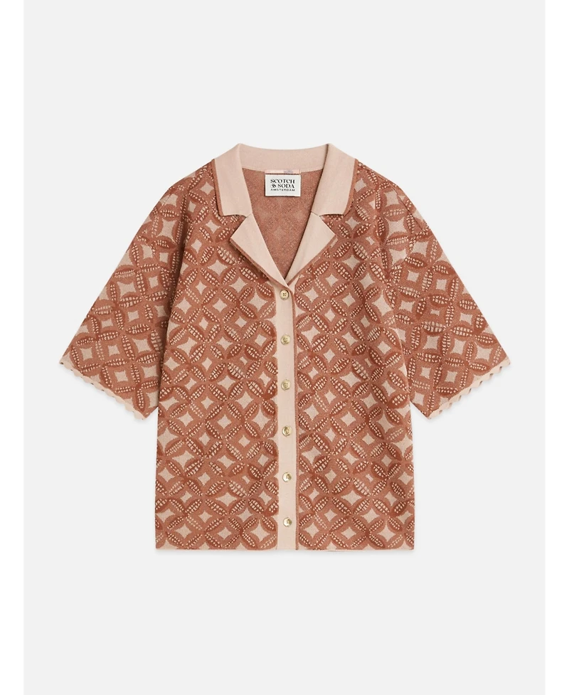 Scotch & Soda Women's and Tops Tees Jacquard Knitted Short-Sleeve Shirt, Rose Dust, X-Large