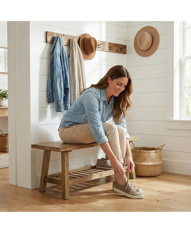 Streamdale Furniture 43" Farmhouse Wood Bench, 2-Tier Entryway Storage (Distressed Wood)