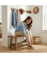 Streamdale Furniture 43" Farmhouse Wood Bench, 2-Tier Entryway Storage (Distressed Wood)