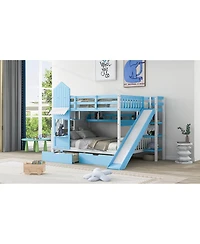 Streamdale Furniture Castle Bunk Bed With Slide, 2 Drawers, 3 Shelves