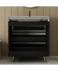 Sillysis Freestanding Bathroom Vanity with Sintered Stone Top, Ceramic Sink, Soft-Close Drawers, Modern Storage Cabinet-Sillysis
