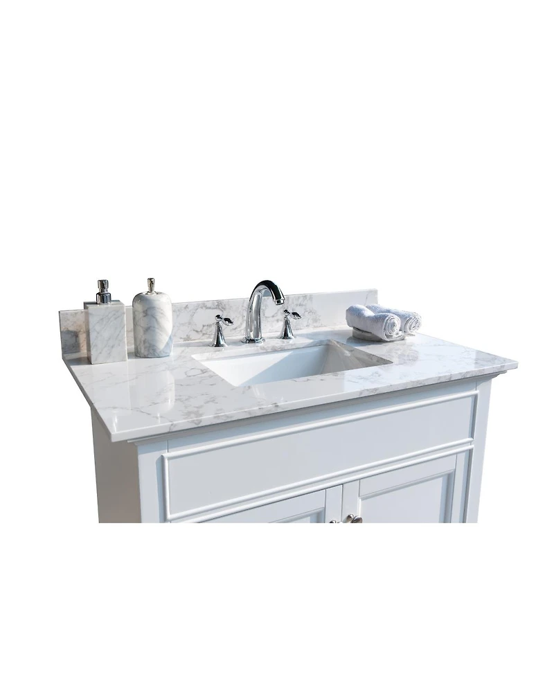 Sillysis 31/37/43 Inch Carrara Marble Stone Vanity Top with Ceramic Undermount Sink and Backsplash