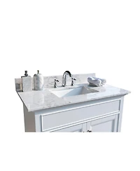 Sillysis 31/37/43 Inch Carrara Marble Stone Vanity Top with Ceramic Undermount Sink and Backsplash