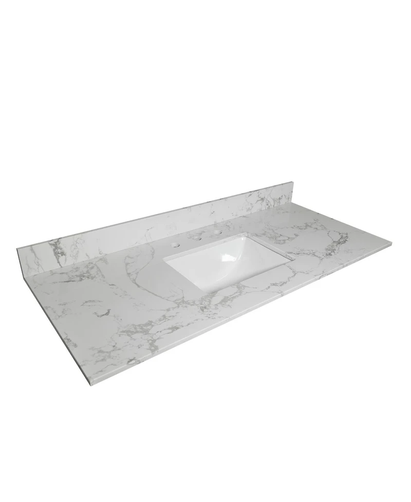 Sillysis 31/37/43 Inch Carrara Marble Stone Vanity Top with Ceramic Undermount Sink and Backsplash, Polished Surface for Vanity Cabinet