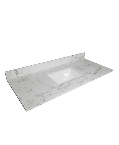Sillysis 31/37/43 Inch Carrara Marble Stone Vanity Top with Ceramic Undermount Sink and Backsplash, Polished Surface for Vanity Cabinet