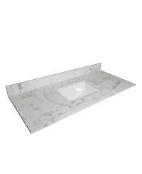 Sillysis 31/37/43 Inch Carrara Marble Stone Vanity Top with Ceramic Undermount Sink and Backsplash, Polished Surface for Vanity Cabinet