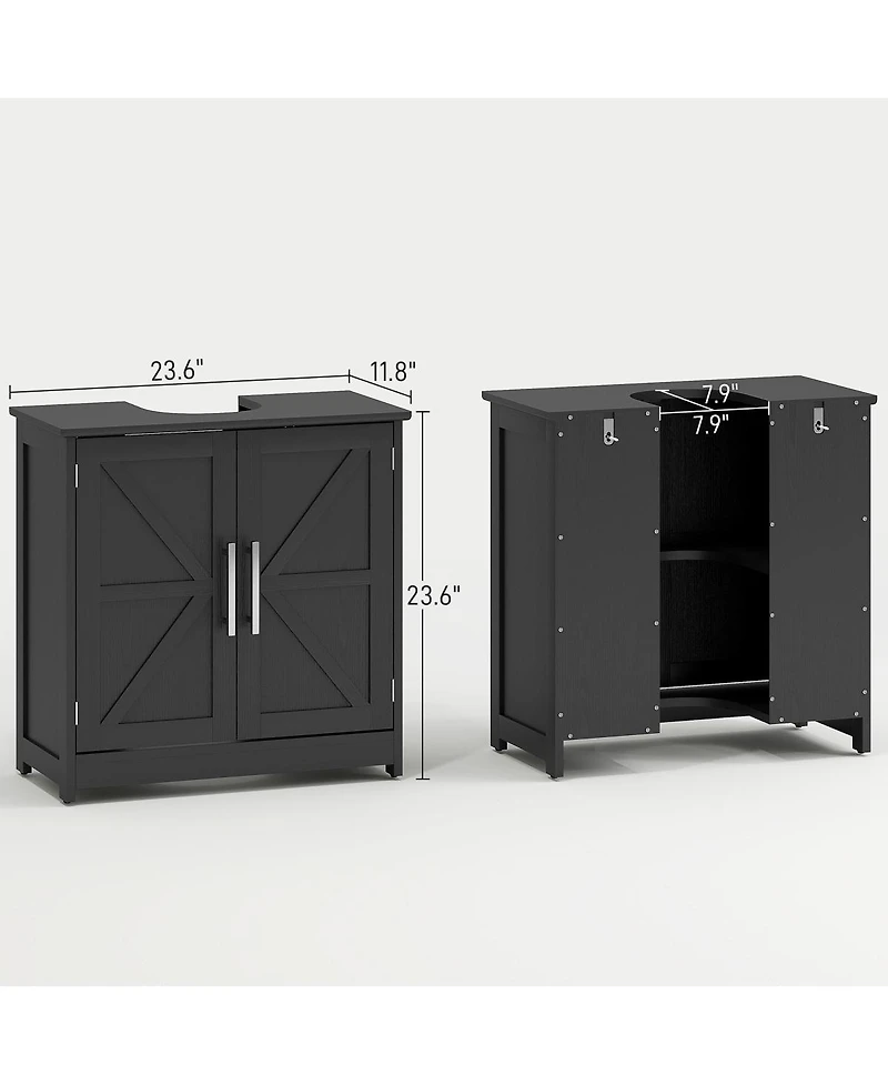Sillysis 23.6 Inch Under Sink Vanity Cabinet with Adjustable Shelf, Farmhouse Barn Door Mdf Storage, Small Space Pedestal Organizer