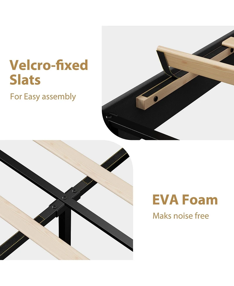 homfan Bed Frame Upholstered Platform Bed Frame with Adjustable Headboard Velvet Bed Frame with Metal Support No Box Spring Needed