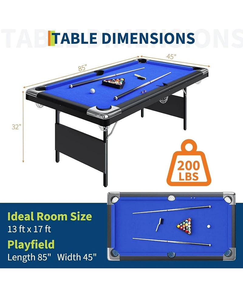 Xo Space-Saving Folding Pool Table Set, Portable Billiard Table with Accessories, Steel Frame Game Table for Home Rec Room