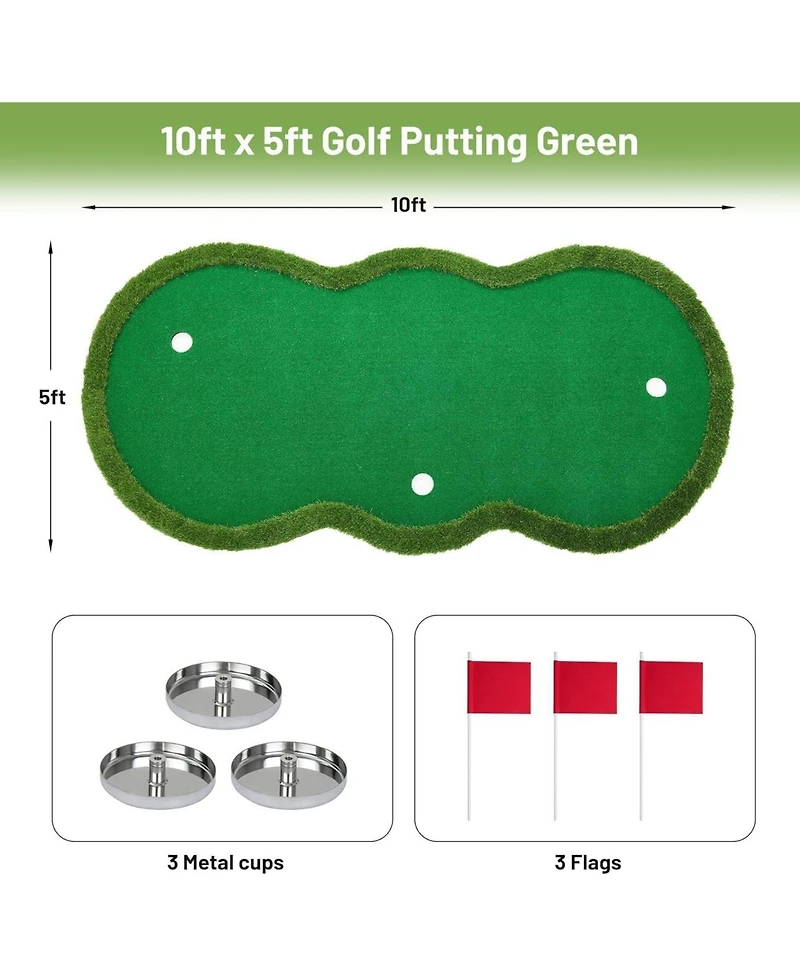 Xo Golf Putting, Thick Turf Practice Mat with 3 Holes and Flags for Indoor Outdoor Home Office Training