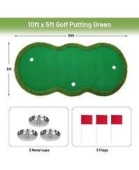 Xo Golf Putting, Thick Turf Practice Mat with 3 Holes and Flags for Indoor Outdoor Home Office Training