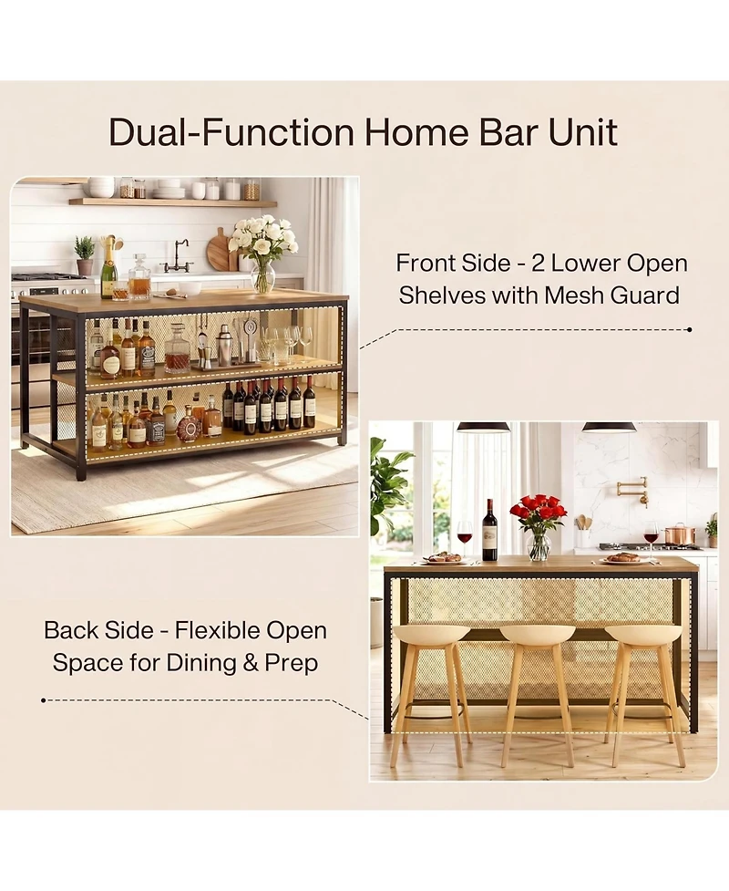 Tribesigns 63 Inch Bar Table, Industrial Home Bar Unit with Storage Shelves and Seating, Wine Cabinet for Kitchen, Dining Room, Living Room, Bistro
