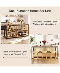 Tribesigns 63 Inch Bar Table, Industrial Home Bar Unit with Storage Shelves and Seating, Wine Cabinet for Kitchen, Dining Room, Living Room, Bistro