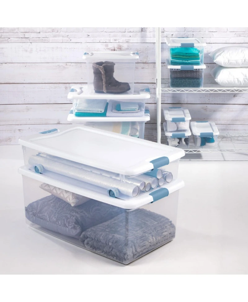 Sterilite 6-Quart Clear and Blue Stackable Latching Storage Container (48 Pack)