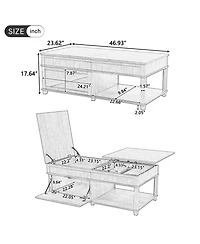 Rainsken Lift-Top Coffee Table, with Hidden Compartment, Open Shelf, and Adjustable Desktop, for Living Room Office