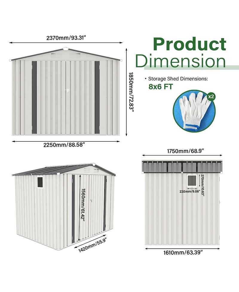 Mondawe 8 x 6 Outdoor Metal Storage Shed with Side Window, Lockable Door, Garden Tool Shed