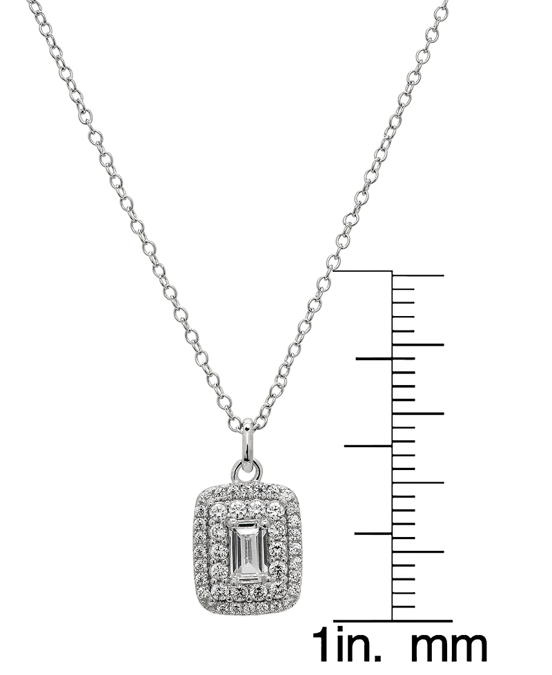 Macy's Lab-Grown White Sapphire (3-1/3 ct. t.w.) Duo Halo Octagon Pendant Necklace & Matching Earrings in Sterling Silver, 2-Piece Set