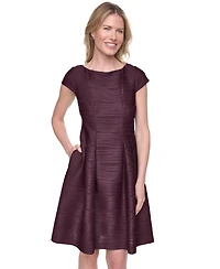 Jessica Howard Women's Boat-Neck Cap-Sleeve Release Pleat Fit & Flare Dress