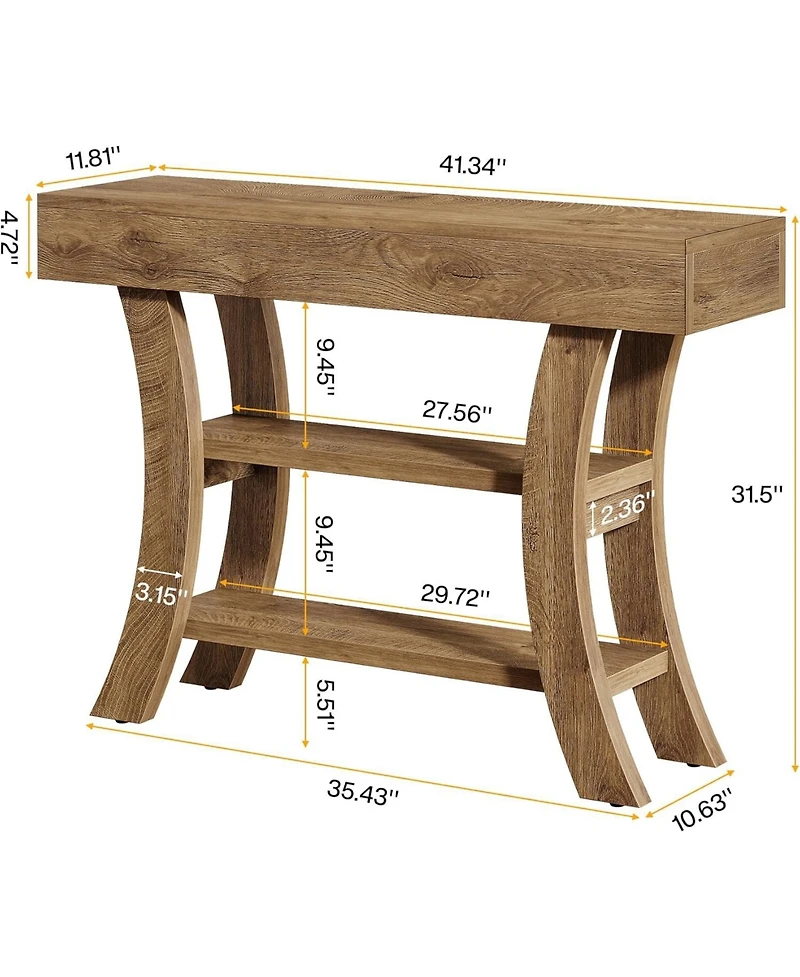 Tribesigns 41" Console Table, 3-Tier Narrow Rustic Sofa Table with Storage Shelves and Curved Frame for Living Room, Entry, Hallway, Foyer