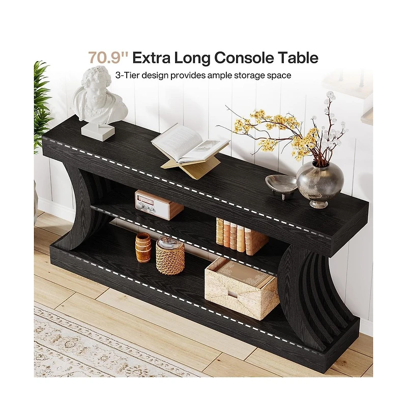 Tribesigns 70.9" Rectangle Wood Console Table with 3 Storage Shelves
