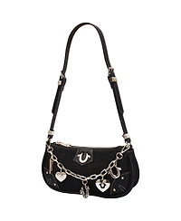 True Religion Women's Horseshoe Chain Shoulder Bag - Charm Detail Zip Top Purse with Adjustable Strap