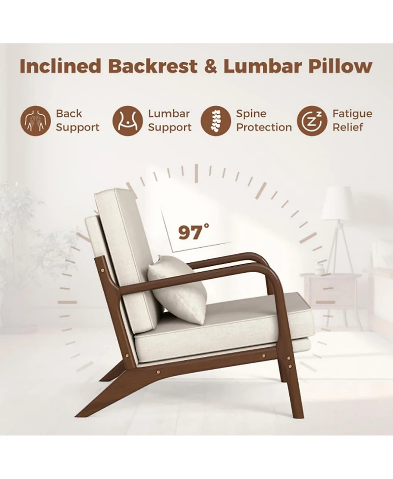 Yiortwo Outdoor Lounge Accent Chair with Rubber Wood Armrests and Removable Cushions