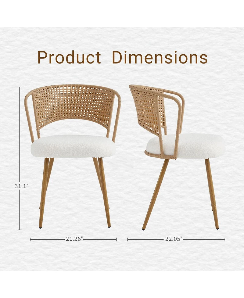 Streamdale Furniture 2 Piece Wicker Dining Chair Set with Cushioned Cane Back and Metal Legs
