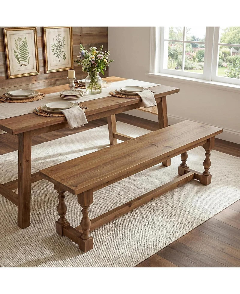 Tribesigns Rustic Solid Wood Entryway Bench, 59.1" Long Farmhouse Dining Seat with Turned Legs, End of Bed Bench
