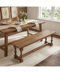 Tribesigns Rustic Solid Wood Entryway Bench, 59.1" Long Farmhouse Dining Seat with Turned Legs, End of Bed Bench