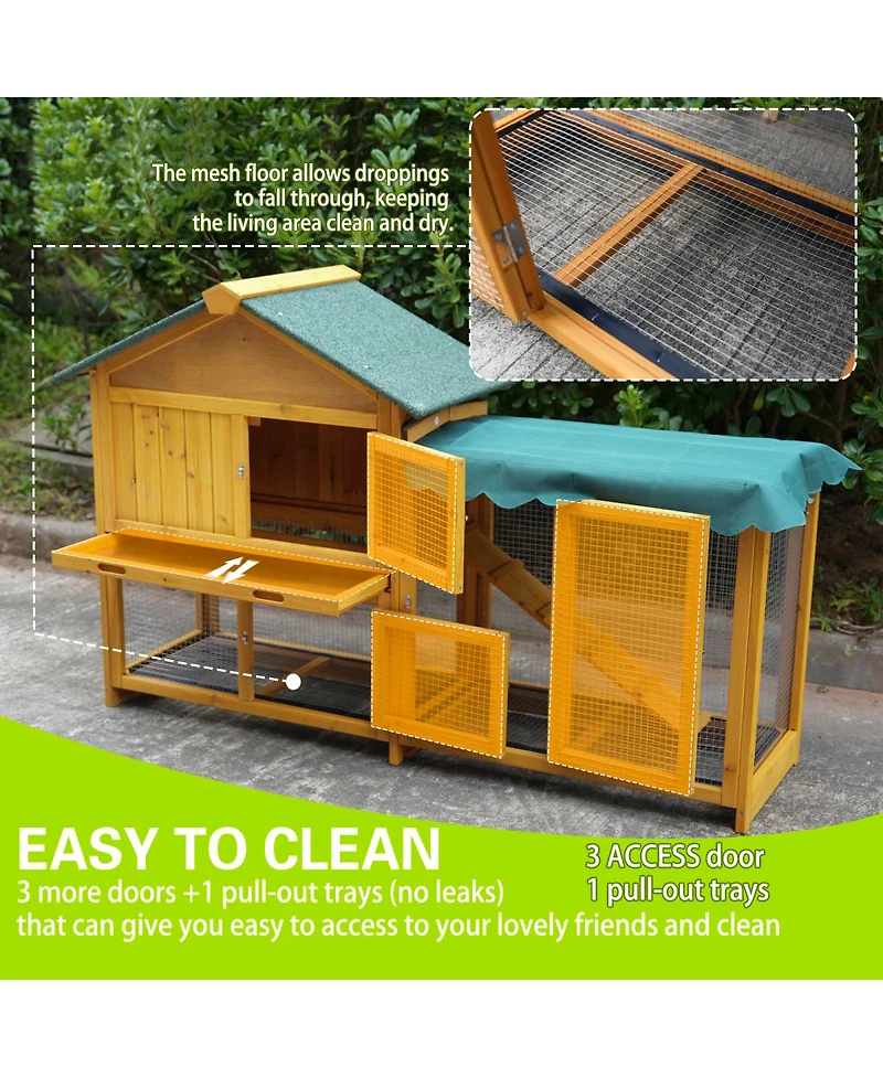 Streamdale Furniture Rabbit Hutch Indoor/Outdoor Bunny Cage with Run and Leak-Proof Tray