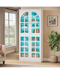 Slickblue Led-Illuminated Bookcase Cabinet with Doors for Stylish Home Storage