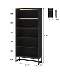 Slickblue Modern 5-Tier Bookshelf with Led Lighting for Living Room or Study