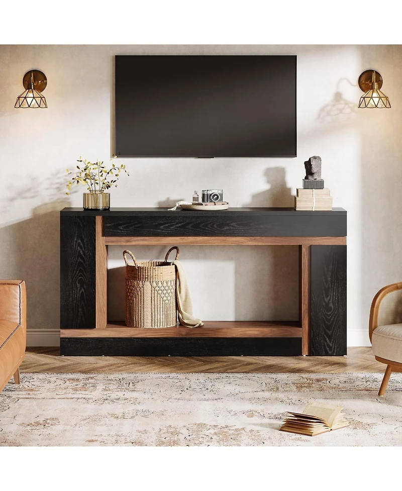 Slickblue 2-Tier Wooden Console Table, Rectangular Sofa Table for Entryway and Hallway