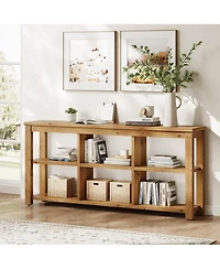 Slickblue Solid Wood 3-Tier Sofa Table with 6 Storage Cubes for Living Room