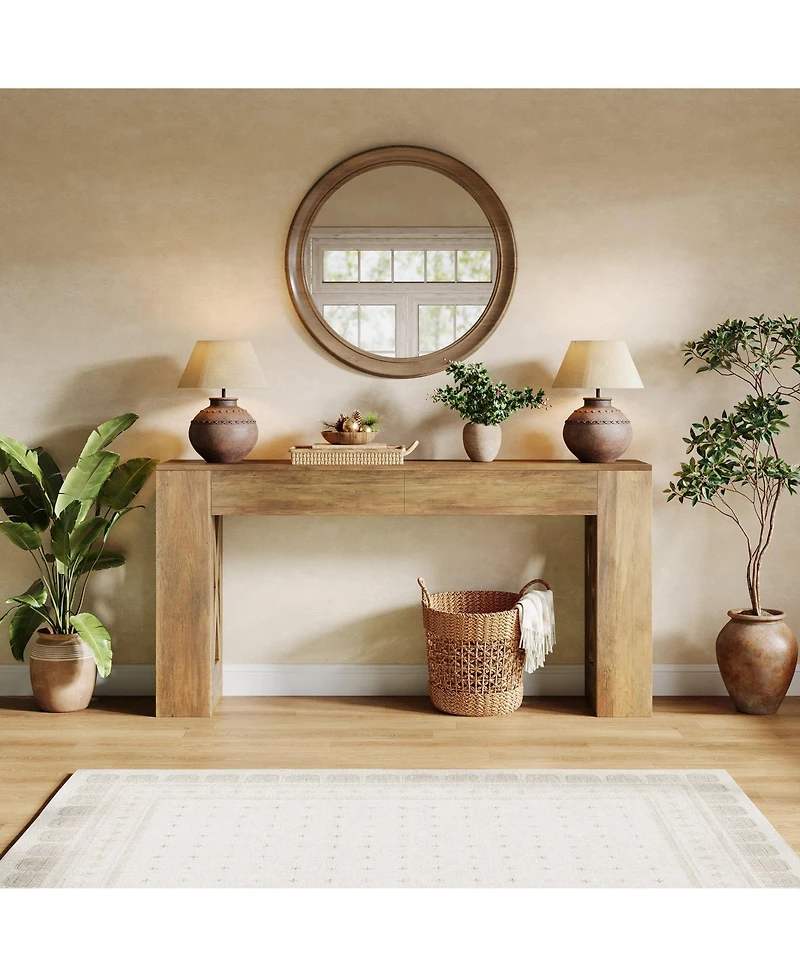 Slickblue Sofa Console Table with 2 Drawers and X-Shaped Legs, Narrow Design