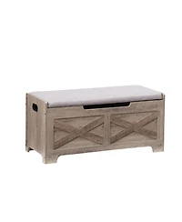 homfan Large Farmhouse Shoe Bench, Wood Storage Chest with Safety Hinge, Entryway Organizer for Bedroom or Living Room