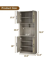homfan 71 Inch Tall Kitchen Pantry Cabinet - Farmhouse Oak Hutch Storage with Led and Rgb Light, Microwave Shelf, Adjustable Shelves