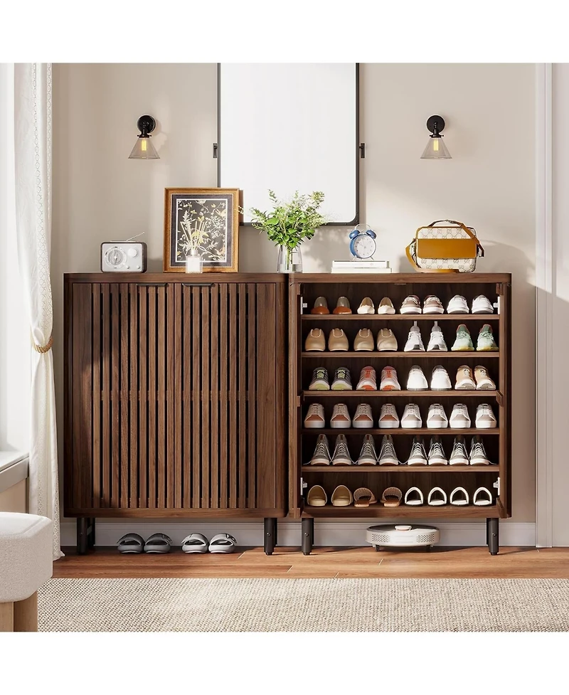Slickblue Modern Shoe Cabinet with 6 Tier Adjustable Storage Shelves