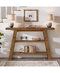 Slickblue Farmhouse Solid Wood Console Table with 3-Tier Storage Shelves