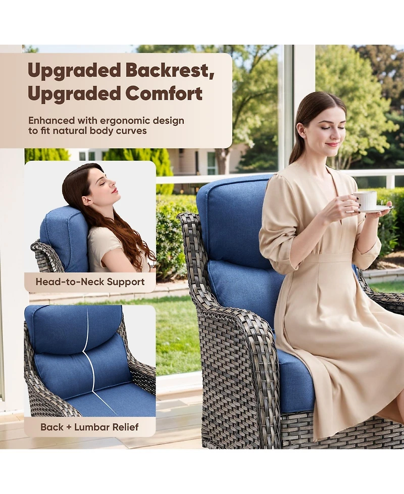 Pocassy 6 Pieces Outdoor Furniture Set Wicker Outdoor Sofa with Swivel Rocking Chairs Patio Ottomans Outdoor Coffee Table