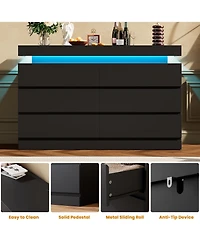 homfan 47" 6-Drawer Dresser with Led Light and Charging Station, Storage Chest for Bedroom Living Room
