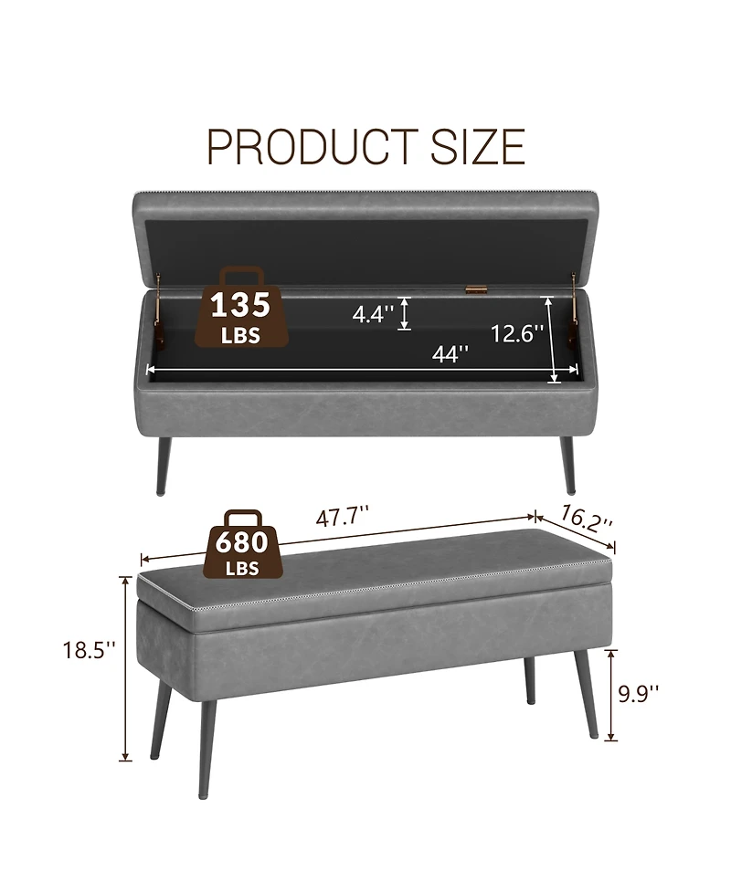 homfan Storage Ottoman Bench, Faux Leather Upholstered Shoe Bench with Dual Safety Hinges for Entryway or End of Bed