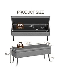 homfan Storage Ottoman Bench, Faux Leather Upholstered Shoe Bench with Dual Safety Hinges for Entryway or End of Bed