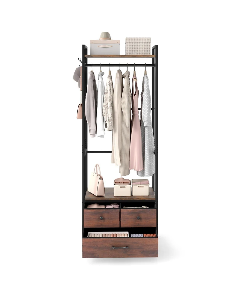 Slickblue Metal Clothes Rack with Storage Drawers and Hooks