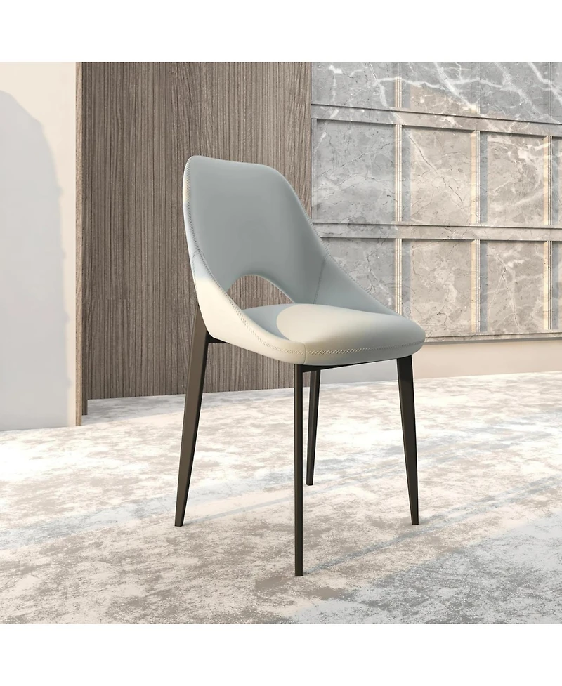 LeisureMod Amalfi Upholstered Fabric Dining Chair Set of 2 Modern Side with Iron Legs