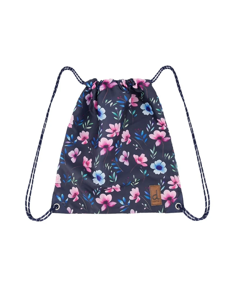Deux par Deux Little Girl Floral Practical Lightweight Everyday Drawstring Bag