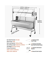 Cozito Rotisserie Grill, 38W Charcoal Spit Roaster with Wheels and 4-Level Height